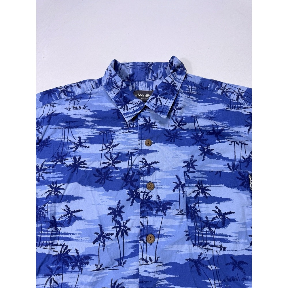 Eddie Bauer Men's Large Loop Collar Button Shirt Island Palm Trees Vacation Boat